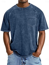 preiswerte Basic-T-Shirts-Herren Baumwoll-T-Shirt Gewaschenes Hemd T-Shirt Kurzarm Rundhalsausschnitt Sommer Frühling Ganzjahres Einfarbig Einfach Retro Vintage Betrübt Tasche Stückgefärbt Gewaschen Lässig Urlaub Straße