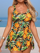 levne Jednodílné plavky-Dámské Plavky Jeden kus Monokini Sukně Plavky Zaštíhlující Vysoký pas Štíhlý Volná záda Elegantní prázdniny Květinový Grafika Do U Bez rukávů Plavky