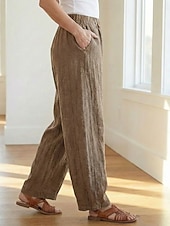 cheap Premium Linen Collection-70% Linen Women's Linen Pants Chinos Summer Pants Bloomers Vacation Streetwear Basic Full Length Medium Waist Plain Pocket Elastic Waistband Comfy Inelastic Daily Outdoor Street Violet Teal Dark