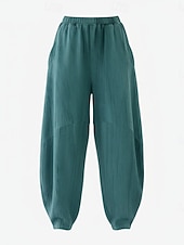 cheap Premium Linen Collection-Women's Linen Bloomers Trousers Mid Waist Full Length Drawstring Pocket Vacation Blue Violet Green Summer Fall