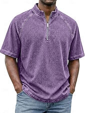 levne základní trička-SoftFade™ Pánská košile 100% bavlna s kyselinovým praním tričko krátký rukáv stojáček léto jaro jednobarevný texturovaný vintage streetwear ležérní zipová vybledlá základní ležérní domácí ulice