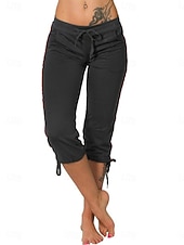 cheap Athletic Shorts-Women's Capri shorts Capri Pants Summer Shorts Fashion Streetwear Basic Calf-Length High Waist Plain Drawstring Pocket Elastic Waist Breathability Comfortable Micro-elastic Daily Vacation Street