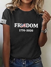  Ziua Independenței Americane Pentru femei Tricou Imprimeu Grafic Scrisă Steagul american Stilat Clasic Casual Manșon scurt Stil Nautic Topuri lungi Zilnic Negru Alb Roșu-aprins Vară Primăvară