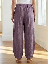 cheap Premium Linen Collection-70% Linen Women's Linen Pants Chinos Summer Pants Bloomers Vacation Streetwear Basic Full Length Medium Waist Plain Pocket Elastic Waistband Comfy Inelastic Daily Outdoor Street Violet Teal Dark
