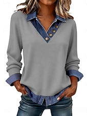 voordelige Effen Hoodies-Dames Trui-sweatshirt Lapwerk Knop Effen Casual Lange mouw Revers Normale tops Straat Dagelijks gebruik blauw Zwart Blozend Roze Donkergrijs Abrikoos Lente Herfst Winter
