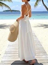 ieftine Rochie simplă-Pentru femei Rochie Maxi Rochie Slip Rochie halter Vacanță Casual În aer liber Ieșire Potrivire Largă Culoare solidă Fără manșon Gâtul halter Alb Vară Primăvară