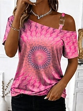 economico Arte &amp; Design Bluse-Per donna Maglietta Stampato Asimmetrico Grafico Geometrico Astratto Vintage Moda Elegante Manica Corta Monospalla Senza Spalle Top Regolari Quotidiano Uscire Weekend Rosa Estate Primavera