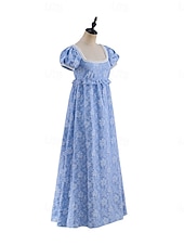 preiswerte Kleid-Retro Vintage Mittelalterlich Renaissance Bodenlang Kleid Ballkleid Kleid im Regency-Stil Puffärmel / Ballon Jacquard Blumen Kostüm Damen Halloween Karneval Abschlussball Hochzeit Maskerade Erwachsene