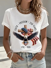  Uavhengighetsdagen Amerikansk Jubileum Patriotisk Dame T-skjorte Trykk Grafisk Flagget Bokstaver Stilig Klassisk Fritidskortermet Rundhals Vanlige Topper Daglig Blå Svart Hvit Rød Sommer Vår