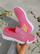 economico Sneakers da donna-scarpe da ginnastica slip-on da donna con strass rosa - tomaia in Flyknit traspirante, leggere &amp;scarpe sportive casual scintillanti per camminare, fare jogging, viaggiare, indossare ogni giorno