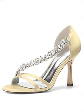 preiswerte Braut-Champagnerfarbene Brautschuhe aus Satin mit Kristallbesatz – elegante Hochzeitsschuhe für Stadthochzeiten
