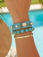 abordables Accesorios de vacaciones-Conjunto de pulsera de aleación acrílica para mujer, brazalete de moda multicolor y joyería apilable con cuentas, accesorios de muñeca estilo bohemio informal para vacaciones, viajes a la playa, uso diario y ocasiones de ocio.