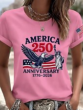 ieftine Ziua Independenței Top-Ziua Independenței Americane Pentru femei Tricou Imprimeu Grafic Ziua Independenței Epocă Stilat Clasic Manșon scurt Stil Nautic Topuri obișnuite Zilnic Albastru piscină Negru Alb Roz Îmbujorat