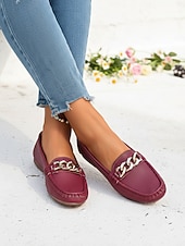economico Slip-ons e mocassini da donna-Mocassino Rosso da Donna con Catena - Scarpe Slip-On Morbide e Confortevoli per Donna Stile Classico e Chic per Lavoro Ufficio Viaggi Giornaliero e Passeggiate in Città