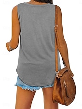 preiswerte Einfacher Tank-Damen Bluse Einfach Aktiv Vintage Ärmellos V Ausschnitt Lange Oberteile Täglich Ferien Ausgehen Blau Schwarz Weiß Gelb Hellgrün Sommer Frühling