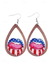 tanie Akcesoria-Amerykański 250. Jubileusz Kwiatowe Drewniane Kolczyki w Kształcie Łzy z Flagą USA lekkie Patriotyczne Biżuteria z Długimi Kolczykami dostępne w wielu stylach Casual Boho Styl na co dzień