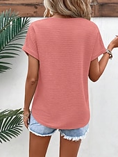 baratos Camiseta lisa-Mulheres Camiseta T-shirt Côr Sólida Moda à moda Clássico Manga Curta Decote V Tops regulares Diário Para Noite Final de semana Rosa Verde Tropa Vermelho Marron Verde Verão Primavera