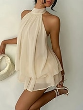 voordelige Eenvoudige jurk-Dames Mini-jurk Zomerjurk halter jurk Casual Dagelijks Strand Feestdagen Ruim Passend Effen Mouwloos Halternek Geel Rood Hemelsblauw Bruin Zomer Lente