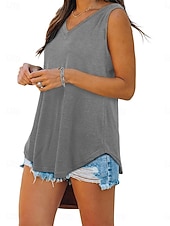 preiswerte Einfacher Tank-Damen Bluse Einfach Aktiv Vintage Ärmellos V Ausschnitt Lange Oberteile Täglich Ferien Ausgehen Blau Schwarz Weiß Gelb Hellgrün Sommer Frühling