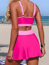 abordables Conjuntos de bikini-Mujer Bañadores Bikini 2 piezas Falda Traje de baño Control de barriga Alta cintura Delgado Espalda al Aire Vacaciones Ropa de playa Color sólido Camiseta con cuello redondo Sin Mangas Trajes de baño