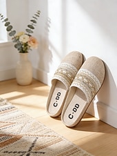 economico Zoccoli e pianelle da donna-muli ricamati bohémien arancioni da donna - slip-on etniche in tela di lino per picnic estivi, vacanze &amp;passeggiate in spiaggia