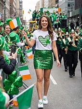  kvinnehjerte til St. Patricks dag &Flyknit-sneakers med kløvertrykk - elastiske, pustende slip-on-sko til irsk parade, høytidsfest og reiser &hverdagskomfort