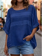 economico T-shirt semplice-Per donna Blusa Tinta unica Elegante Casual Mezza Manica Girocollo Top Regolari Quotidiano Blu Bianco Giallo Rosso Blu marino Estate Primavera