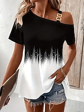 billige Blomstrete bluser-Dame T skjorte T-skjorte Trykt mønster Asymmetrisk Blomstret Grafisk Geometrisk Årgang Stilfull Klassisk Kortermet Båthals Asymmetrisk hals Vanlige topper Daglig Ut på byen Helg Svart Gul Sommer Vår