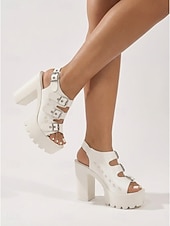 economico Donne-sandali da festival con plateau neri da donna - scarpe con tacco a blocco spesso e suola a carrarmato con cinturini con fibbia borchiata per coachella, rave &amp;concerti estivi all'aperto