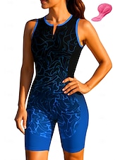 お買い得  ウィメンズトライアスロンウェア-女性用 サイクリングジャージー トライスーツ ダウンヒルジャージー ノースリーブ 夏 春 秋 ブルー ダークグレー ローズレッド+ブラック 幾何学模様 勾配 カーブ バイク サンスクリーン UV耐性 3Dパッド サイクリング 速乾性 スポーツ 衣類