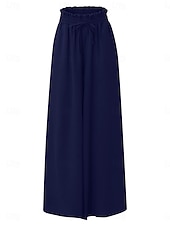 tanie szerokie nogawki i wysoki stan-Damskie Bezczelny Spodnie Spodnie codzienne Urlop Moda Moda miejska Pełna długość Wysoka talia Równina Kieszeń Elastyczny pas Wygodny Nieelastyczny Codzienny Urlop Ulica Granatowy Lato Wiosna Jesień