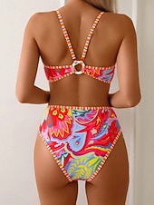 preiswerte Bikini-Sets-Damen Badeanzug Bikini Zweiteilig Slips Bademode Schlank Rückenfrei Urlaub Strandbekleidung Farbblock Rundausschnitt Ärmellos Badeanzüge