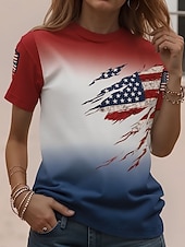  Ημέρα Αμερικανικής Ανεξαρτησίας Γυναικεία Μπλουζάκι Στάμπα Γραφική Αμερικάνικη σημαία Βίντατζ Στυλάτο Κλασσικό Κοντομάνικο Στρογγυλή Ψηλή Λαιμόκοψη Στρογγυλή Λαιμόκοψη Κανονικά μπλουζάκια