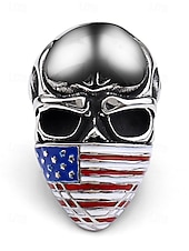  250. Jahrestag der Vereinigten Staaten Männer Edelstahl Totenkopf Ring amerikanisches Flaggen Design mehrfarbig ideal für den Unabhängigkeitstag lässige Alltagskleidung