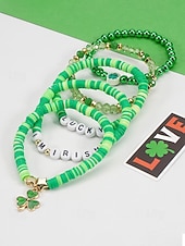 ieftine Accesorii-Set de brățări cu mărgele pentru femei de Ziua Sfântului Patrick, brățări cu pandantive din rășină și aliaj, bijuterii cu litere irlandeze cu trifoi în mai multe stiluri, perfecte pentru parade de sărbători, petreceri și ținute festive