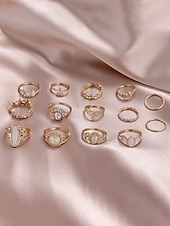billiga Damringar-set med bohemiska ringar för kvinnor, halsband och örhängen i vintagelegering med turkosa accenter, accessoarer i retrostil för vardagsbruk, sommarsemester, strandfester och högtidsgåvor