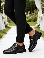 halpa Sandals-Men's Wedding Shoes, Classic Black Faux Leather Comfortable Fit, Perfect for Groom and Wedding Ceremonies