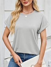 tanie gładka koszulka-Damskie Podkoszulek Koszulka Jednokolorowe Moda Elegancki Podstawowy Krótki rękaw Półgolf Zwykłe topy Codzienny Wyjściowe Weekend Czarny Rumiany róż Wino Fioletowy Zielony Lato Wiosna