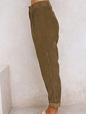 voordelige Rechthoekige Broeken-Dames Broek Corduroybroek Vrijetijdsbroek Recht Modieus Streetwear Basic Volledige lengte Hoge taille Effen Zak Comfortabel Inelastisch Dagelijks Vakantie Straat Zwart Wit Marineblauw Oranje Lente