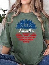  T-shirt patriottica da festa dell'indipendenza da donna in 100% cotone stampa grafica bandiera elegante basic classica a maniche corte girocollo girocollo regolare top quotidiani blu nero bianco