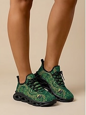 billiga Kvinno skor-Gröna keltiska sneakers med snörning för damer, St. Patrick's Day - Lätta, vadderade promenadskor för irländska festivaler, parader, fester och resor &amp;vardagskläder