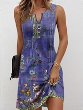 cheap Boho Dress-Women's Mini Dress Casual Dress Petite Dress Sundress Summer Dress Casual Vacation Daily Holiday Regular Fit Floral Graphic Bohemian Sleeveless V Neck Red Blue Purple Green Summer Spring