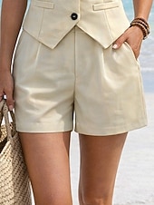 preiswerte Blusenanzüge für Damen-Damen Weste Shorts-Sets Bolero Ärmellos V Ausschnitt Einfarbig Mode Streetwear Lässig Täglich Outdoor Beige Sommer Normale Passform