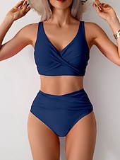 economico Bikini-Per donna Costumi da bagno Bikini Due pezzi Costume da bagno Arricciato Senza schiena Vacanza Abbigliamento da Spiaggia Semplice Scollo a V Senza Maniche Costumi da bagno