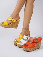 Недорогие Сандалии на танкетке-Модные женские желтые босоножки на высоком каблуке с регулируемым ремешком – стильные летние сандалии для отдыха на природе, в отелях и на летних каникулах.