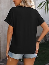 preiswerte Einfarbiges T-Shirt-Damen T Shirt T-Shirt Knöpfe Einfach Mode Stilvoll Klassisch Kurzarm V Ausschnitt Normale Oberteile Täglich Ausgehen Wochenende Blau Schwarz Purpur Fuchsie Grün Sommer Frühling