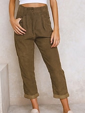 voordelige Rechthoekige Broeken-Dames Broek Corduroybroek Vrijetijdsbroek Recht Modieus Streetwear Basic Volledige lengte Hoge taille Effen Zak Comfortabel Inelastisch Dagelijks Vakantie Straat Zwart Wit Marineblauw Oranje Lente