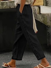 economico Fondi-Per donna Pantaloni effetto lino Chinos Pantaloni Estivi Dritto Moda Streetwear Casual Lunghezza intera Vita Alta Semplice Pizzo Tasca Fascia Elastica Comodo Morbido Confortevole Micro-elastico