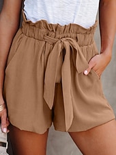 cheap Bermuda Shorts-Women's Bermuda shorts Shorts Summer Shorts Baggy Shorts Vacation Fashion Streetwear Short High Waist Plain Drawstring Pocket Elastic Waist Comfort Breathability Inelastic Daily Vacation Street Black