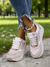 ieftine Adidași de Damă-Teniși roz cu platformă pentru femei - pantofi sport casual cu talpă amortizată, pantofi sport la modă cu șireturi pentru femei, pentru purtare zilnică, plimbări, călătorii, cumpărături și activități casual în aer liber